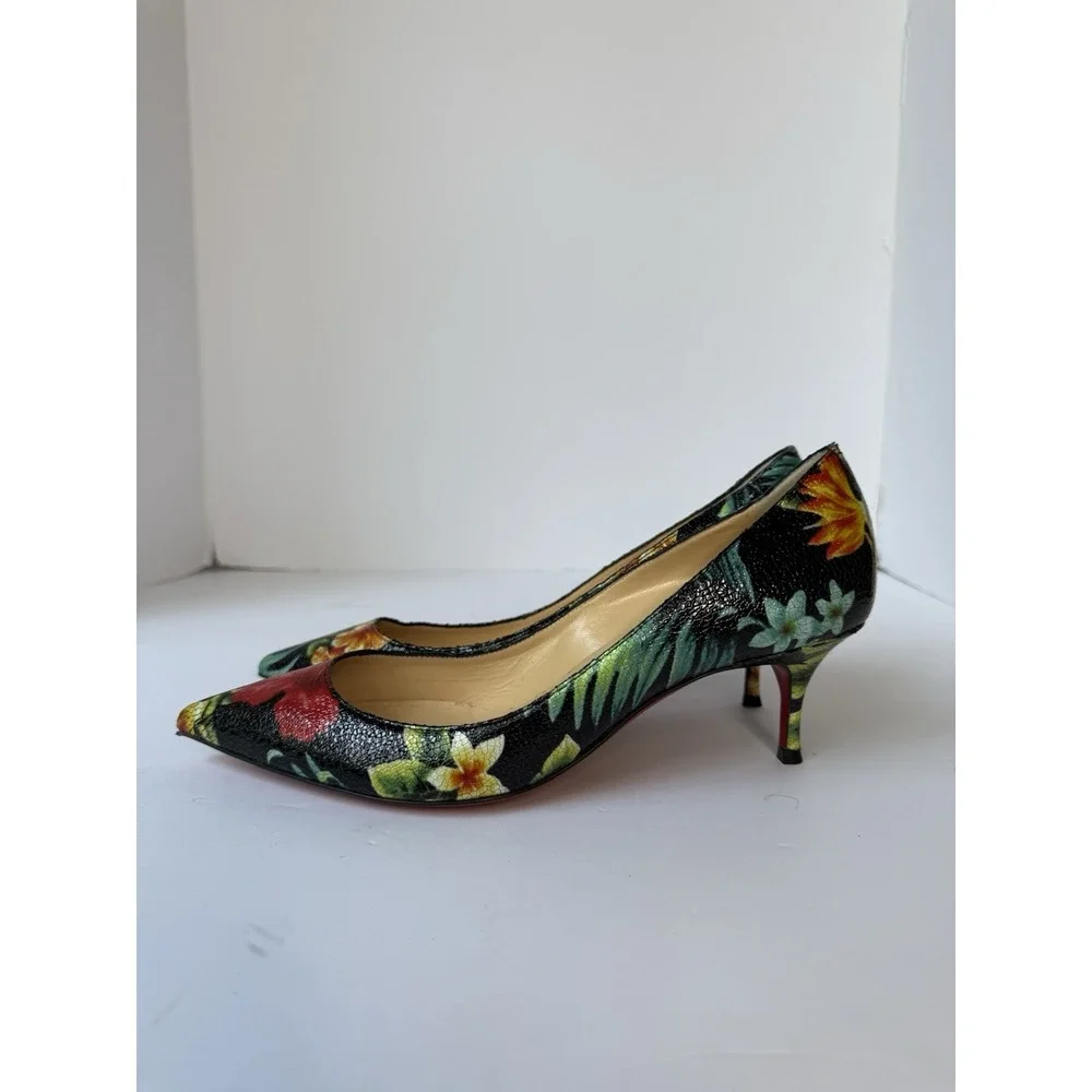 Christian Louboutin Pigalle Follies 55 Calf Hawaii Tropical Floral Heels SZ 38.5 - Picture 5 of 9